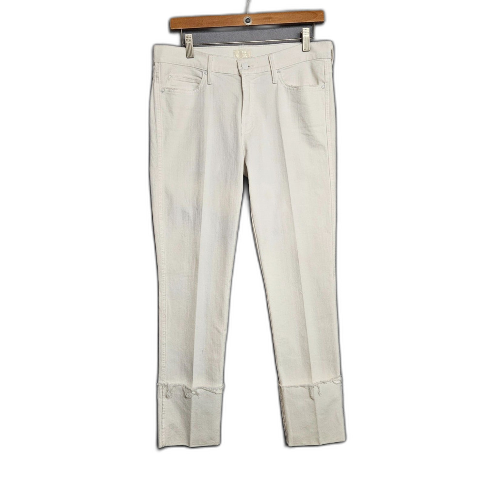 MOTHER denim Pony Boy Cream Cropped Straight-Leg Jeans